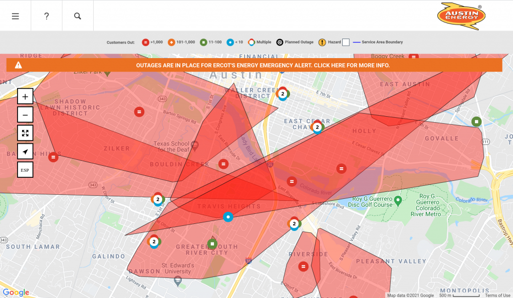 outage map showing our neighborhood on Wednesday